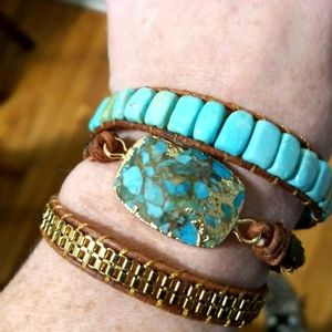 Turquoise, semi-precious Stone, and gold bracelet